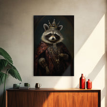 Load image into Gallery viewer, The Raccoon King, Framed Canvas Print Or Canvas, Victorian Animal Print Oil Painting, Funny Halloween Decor