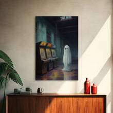 Carregar imagem no visualizador da galeria, Ghost in an Abandoned Arcade, Nostalgia Canvas, Art Canvas Print, Dark Academia, Gothic Retro, Game Room Art, Halloween Decoration