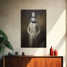 Carregar imagem no visualizador da galeria, Ghost Wearing A Top Hat, Victorian Gentleman Ghost, Framed Canvas Print, Halloween Canvas Art, Unique Spooky Decor, Gothic Dark Academia Art