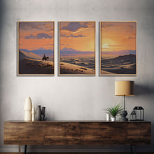 Load image into Gallery viewer, Cowboy Wall Art, Sunset Print, Landscape Wall Art, Canvas Print, Wall Art, 3 Piece Wall Art, Gift For Men, Ranch House Decor, Western Art
