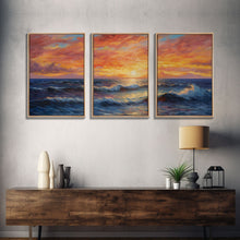 Carregar imagem no visualizador da galeria, 3 Piece Wall Art Blue Beach and Ocean Waves Panoramic Framed Canvas Print - Perfect for Living Room, Bedroom, Office Decor, Beach House Art