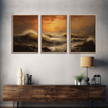 Load image into Gallery viewer, Beneath The Roaring Sea, Seascape Painting, 3 Piece Set, Framed Canvas Print, Cool Wall Art, Office Decor, Above Sofa Art