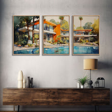 Load image into Gallery viewer, Architecture Print, Mid-century House Art,  Canvas Print, Wall Art, 3 Piece Wall Art, Real Estate Gift, Family Room Art, Entryway Prints