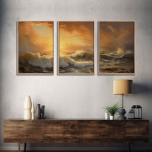 Carregar imagem no visualizador da galeria, 3 Piece Sunrise Ocean Painting On Canvas, Abstract Sea Landscape Painting, Original Textured Wall Art, Coastal Painting, Sunrise Painting