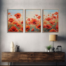 Load image into Gallery viewer, Beautiful Red Flowers, Wildflower Art, Framed Canvas Prints, 3 Piece Set, Triptych, Wall Art, Botanical Art, Floral Decor, Boho Style Art
