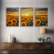 Load image into Gallery viewer, Beautiful Canvas Print Set | Sunflowers Wall Art Triptych | Botanical Print Set | Living Room Wall Art | Flower Illustrations | Flower Art