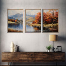 Carregar imagem no visualizador da galeria, Fall Centerpiece Decor, Framed Canvas Prints, Autumn Landscape Paintings, 3 Piece Art, Triptych
