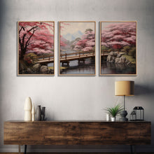 Cargar imagen en el visor de la galería, Cherry Blossom Wall Art, Japanese Print, Landscape Wall Art, Canvas Print, Wall Art, 3 Piece Wall Art, Farmhouse Wall Decor, Above Bed Art