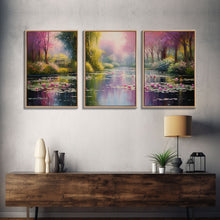 Load image into Gallery viewer, Zen Wall Art, Lake Wall Art, Lotus Print, Canvas Print, Set Of 3 Prints, Wall Art, 3 Piece Wall Art, Dining Room Decor, Home Decor Prints
