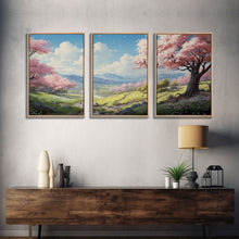 Load image into Gallery viewer, Cherry Blossom Art, Landscape Print, Mountain Wall Art, Canvas Print, Set Of 3 Prints, Wall Art, 3 Piece Wall Art, Country Home Decor