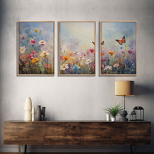Cargar imagen en el visor de la galería, Flower Print, Wildflower Wall Art, Wildflower Meadow, Canvas Print, Set Of 3 Prints, Wall Art, 3 Piece Wall Art, Above Bed Art, Boho Print
