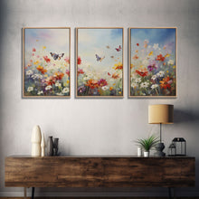 Carregar imagem no visualizador da galeria, Butterly Wall Print, Wildflower Wall Art, Wildflower Meadow, Canvas Print, Set Of 3 Prints, Wall Art, 3 Piece Wall Art, Botanical Art