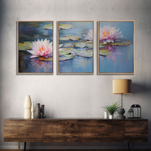 Load image into Gallery viewer, Lotus Wall Art, Floral Art Print, Water Lily Art, Canvas Print, Wall Art, 3 Piece Wall Art, Boho Wall Art, Farmhouse Wall Art, Closing Gift