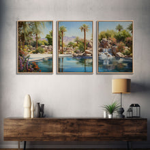 Load image into Gallery viewer, Desert Wall Art, Palm Trees Art, Oasis Print, Lake Art, Canvas Print, Wall Art, 3 Piece Wall Art, Thank You Gift, Above Bed Art, Travel Art