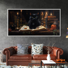 Load image into Gallery viewer, The Witch's Familiar, Black Cat Art, Witch Print, Framed Canvas or Poster, Victorian Oil Painting, Dark Academia, Witchcraft Decor