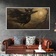 Cargar imagen en el visor de la galería, Cool Witch Art, The Flying Witch, Framed Canvas Print, Halloween Wall Art, Horror Prints, Halloween Decoration, Witch Print, Halloween Witch