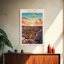 Carregar imagem no visualizador da galeria, Badlands National Park, Framed Wall Art Canvas Print, Travel Poster, South Dakota Travel Art, Roadtrip Decor, Cool Art, Retro State Park Art