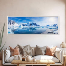 Load image into Gallery viewer, Beautiful Photographic Panoramic of Antarctica, Sunset Photography, Winter Decor, Christmas Deco, Framed Canvas Print, Landscape Photography