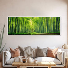 Load image into Gallery viewer, Beautiful Photographic Panoramic of Arashiyama Bamboo Grove Kyoto Japan, Framed Canvas Print, Landscape Photography, Landmark Art