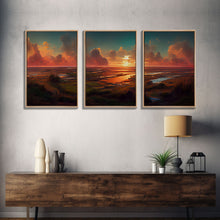 Load image into Gallery viewer, Ocean At Sunset, Lakehouse Wall Decor, 3 Piece Canvas Decor, 3 Piece Wall Art, Ready To Hang Canvas Prints
