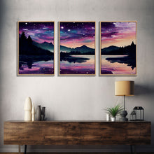 Carregar imagem no visualizador da galeria, Fantasy Starry Night Magical Forest Landscape, 3 Piece Wall Art, Ready To Hang Canvas Print, Cool Unique Living Room Wall Art Decor