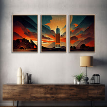 Load image into Gallery viewer, Art Deco Brutalist Architecture, Dystopian, 3 Piece Wall Art, Ready To Hang Canvas Print, Beautiful Living Room Wall Art Decor