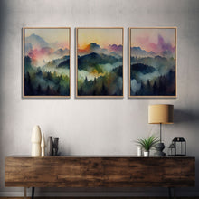 Load image into Gallery viewer, Dramatic Watercolor Sunset Landscape Abstract, Landscape Art, 3 Piece Canvas Decor, 3 Piece Wall Art, Ready To Hang Canvas Prints