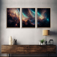 Carregar imagem no visualizador da galeria, Galaxy of Stars, Scifi, String Theory, 3 Piece Wall Art, Ready To Hang Canvas Print, Cool Living Room Wall Art Decor