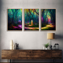 Cargar imagen en el visor de la galería, Fantasy wall art, canvas print, magical forest, fantasy landscape art, 3 Piece Wall Art, Ready To Hang Canvas Print