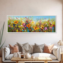 Carregar imagem no visualizador da galeria, Panoramic Wild Flower Mural Canvas Print, Framed Wall Art, Minimalist Decor, Abstract Oil Painting Of Flowers, Floral Art