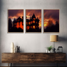 Carregar imagem no visualizador da galeria, 3 Piece Canvas Wall Decor, Ready To Hang Canvas Prints, Victorian Style Haunted House, Spooky Halloween Wall Art Decor
