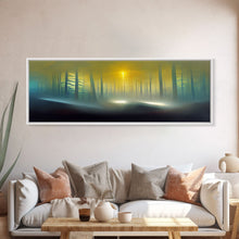 Carregar imagem no visualizador da galeria, Foggy Forest, UFO Sighting, Ready To Hang Canvas Print, Panoramic Art, Scifi Wall Art