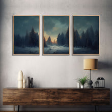 Carregar imagem no visualizador da galeria, 3 Piece Art, Winter Nature Landscape, Framed Canvas Prints, Canvas Art, Large Format Wall Art, Huge Art, Pine Tree Forest Decor