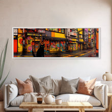 Load image into Gallery viewer, Black Cat Art Print, Framed Wall Art, Punk Cart Art, This Cat Is From The Streets, Colorful Cat Lover Art