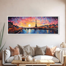 Load image into Gallery viewer, Eiffel Tower Abstract Paris France Panoramic Framed Canvas Print, Van Gogh Inspired Original Painting, Colorful Wall Art