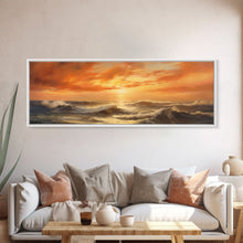 Load image into Gallery viewer, Framed Wall Art Print Set Sunset Horizon on Beach Shore Nature Ocean Oil Painting Nautical Scenic Colorful Multicolor Ultra