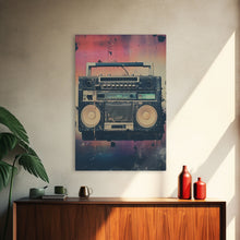 Load image into Gallery viewer, Boombox, Music Wall Art, Retro Wall Art, Canvas Print, Wall Hanging, Portrait Art, Apartment Wall Decor, Gaming Wall Decor, Above Bed Art