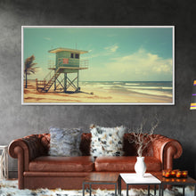Load image into Gallery viewer, Beach Lifeguard Hut, Framed Canvas Print, Liminal Art, Framed Wall Decor, Beach Lifeguard Photography, Surf Art, Surf Print, Nautical Decor