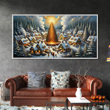 Carregar imagem no visualizador da galeria, Abstract Christmas Village Centerpiece Wall Art | Framed Canvas Print | Christmas Oil Painting Winter Wonderland | Retro Farmhouse Christmas