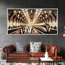 Load image into Gallery viewer, Art Deco Train Station - Retro Decor - Framed Canvas Print - Subway Art - Art Deco Pattern - Unique Retro Wall Art - Gift For Him