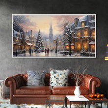 Cargar imagen en el visor de la galería, Christmas Village Winter Wonderland Canvas Print, Framed Wall Art, Christmas Decor, Retro Christmas Oil Painting, Christmas Art