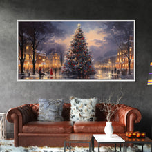 Cargar imagen en el visor de la galería, Christmas Village Winter Wonderland Wall Art Framed Canvas Print - Christmas Wall Art - First Christmas - Christmas Tree Art Holiday Decor