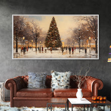 Carregar imagem no visualizador da galeria, Cute Christmas Village Art, Christmas Decor, Framed Canvas Print, Holiday Painting, Seasonal Decor, Christmas Tree Art Christmas Centerpiece