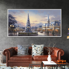 Cargar imagen en el visor de la galería, Christmas Decor Handmade, Framed Canvas Print, Beautiful Winter Wonderland Christmas Village, Christmas Tree Art