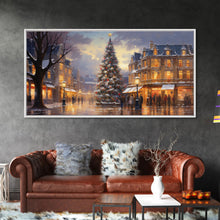 Cargar imagen en el visor de la galería, Christmas Tree In The Town Square - Winter Wonderland Canvas Print - Christmas Village - Christmas Decor - Winter Centerpiece
