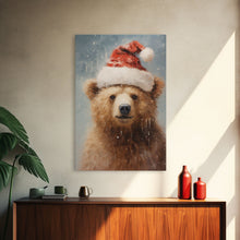 Load image into Gallery viewer, Cute Christmas Bear In A Santa Hat, Framed Canvas Print, Christmas Art, Christmas Decor, Christmas Art Print, Christmas Wall Art