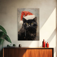 Cargar imagen en el visor de la galería, Christmas Cat In A Christmas Hat, Farmhouse Christmas, Farmhouse Decor, Framed Canvas Print, Seasonal Wall Art, Winter Decor, Christmas Art