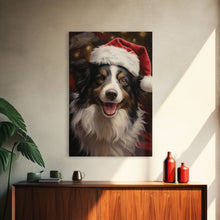 Carregar imagem no visualizador da galeria, Cute Border Collie In A Santa Hat, Framed Canvas Print, Christmas Decor, Holiday Decor, Seasonal Wall Decor, Farmhouse Christmas