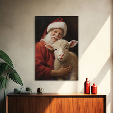 Carregar imagem no visualizador da galeria, Farmhouse Christmas Decor, Santa And A Little Sheep, Framed Canvas Print, Christmas Wall Art, Xmas Art, Christmas Art Print, Santa Decor
