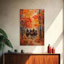 Load image into Gallery viewer, Cowboys Riding Into Town On Thanksgiving, Western Fall Decor, Framed Canvas Print, Autumn Outdoor Decor, Christmas poster